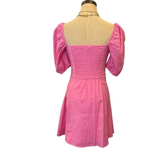 DIVIDED H&M Pink Puff sleeve Cotton/Linen Dress size XS - Picture 4 of 8